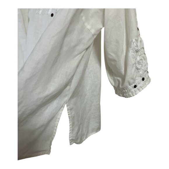 Edward Woman Irish Linen Embroidered Top 2X White Tunic Blouse – Boho Peasant St - Picture 6 of 8